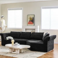Elegant Curved Corner Sectional Sofa with Wide Armrests, Spacious L-Shaped Couch for Living Room and Bedroom, 127'' L x 57"W x 26" H, Black(m-1)