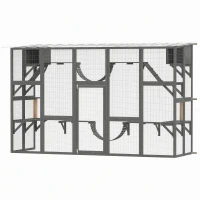 PawHut Catio Outdoor Cat Enclosure, 74"H Walk-in Catio with Waterproof Roof, 2 Condos, 6 Platforms, Ladders, Scratching Posts(m-2)