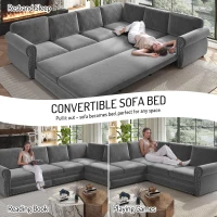 Elegant L-Shaped Sectional with Pull-Out Bed, Chic Chenille Sleeper Couch with Nailhead Trim, 118'' L x 86.5" W x 36.5" H, Light Grey(m-4)
