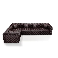 Stately Faux Leather L-Shaped Sofa with Button Tufting, Generous Modular 5-Seater Couch for Living Room, 132.5'' L x 75"W x 29" H, Dark Brown(m-15)