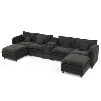 Modern L-Shaped Sectional with Reversible Chaise and USB Port, Chic Sofa with Storage Drawer and Cup Holder, 137'' L x 58" W x 31" H, Black(m-11)