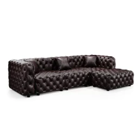 Modern Faux Leather Sectional Sofa Set with Button Tufting, Modular 3-Seater Couch for Living Room, 105.5'' L x 36.5"W x 29" H, Dark Brown(m-2)