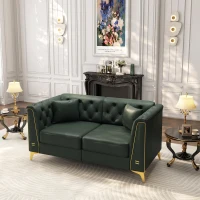 Elegant Chesterfield Sofa with Button Tufting, Chic Faux Leather Couch with Tapered Legs and 2 Pillows, 61.5'' L x 30.5" W x 30.5" H, Green(m-9)