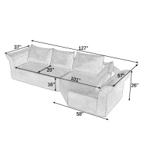 Modern Modular Sectional with Right Arm and Wide Armrests, Elegant Curved Corner Sofa with Throw Pillows, 127'' L x 57" W x 26" H, Beige(m-3)