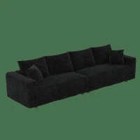Dreamy Corduroy Cloud 4-Seat Sofa with 2 Ottomans, Handy Convertible Lounge Chair for Apartment Office, 102.5'' L x 35.5"W x 25.5" H, Black(m-13)