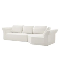 Modern Modular Sectional with Right Arm and Wide Armrests, Elegant Curved Corner Sofa with Throw Pillows, 127'' L x 57" W x 26" H, Beige(m-7)