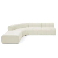 Modern Semi-Curved Sectional with Stitched Chenille and Movable Ottoman, Chic Floor Sofa with No Assembly, 116.5'' L x 76" W x 25.5" H, Beige(m-13)