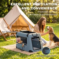PawHut Pet Carrier for Small Medium Cats Dogs Up to 44 LBS Collapsible Pets Travel Carriers with Removable Mat Mesh Doors Blue(m-6)