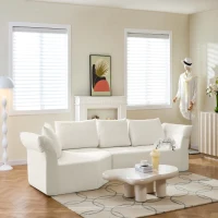 Elegant Modular Sectional with Left Arm and Wide Armrests, Modern Curved Corner Sofa with Throw Pillows, 127'' L x 57" W x 26" H, Beige(m-1)