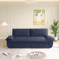Modern Queen 3-in-1 Sleeper Sofa with Soft Corduroy Upholstery, Versatile Loveseat Bed with Pull-Out Frame, 73'' L x 33" W x 36" H, Blue(m-1)