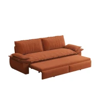 Modern 3-in-1 Sleeper Sofa with Soft Corduroy Upholstery, Versatile Loveseat Bed for Living Room and Bedroom, 73'' L x 33" W x 36" H, Orange(m-11)