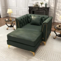 Elegant 2-Piece Chesterfield Sofa with Button Tufting and Metal Trim, Chic Faux Leather Ottoman with Pillow, 40'' L x 30.5" W x 30.5" H, Green(m-1)