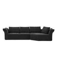 Elegant Curved Corner Sectional Sofa with Wide Armrests, Spacious L-Shaped Couch for Living Room and Bedroom, 127'' L x 57"W x 26" H, Black(m-2)