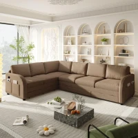 Modern L-Shaped Sectional with Pull-Out Bed, Chic Sleeper Couch with USB Port and Side Pocket, 115'' L x 83.5" W x 36.5" H, Brown(m-1)