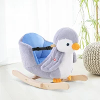 Qaba Baby Rocking Horse Gray Penguin, Kid Ride On Toy for 18 Months+, with Music, Seat Belt, for Boys and Girls Gift, Gray(m-10)