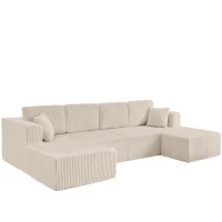 U-Shaped Modular Sectional with Plush Foam and Springs, Cozy Corduroy Sleeper Couch with No Assembly, 161'' L x 80.5" W x 24.5" H, Beige(m-2)