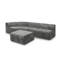 Cozy Semi-Curved Sectional with Stitched Chenille and Ottoman, Chic Floor Sofa with No Assembly, 116.5'' L x 76" W x 25.5" H, Dark Gray(m-12)