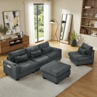 Smart Corduroy Modular Sectional Sofa with Detachable Footrest, Modern L-Shaped Couch for Living Room, 124.5'' L x 31.5"W x 30" H, Dark Gray(m-6)