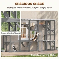 PawHut Catio Playground Cat Window Box Outside Enclosure for Multiple Cats w/ Shelves & Bridges, Gray(m-11)