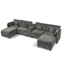 Cozy L-Shaped Sectional with Reversible Chaise and USB Port, Chic Sofa with Storage Drawer and Cup Holder, 137'' L x 58" W x 31" H, Dark Gray(m-11)