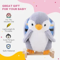 Qaba Baby Rocking Horse Gray Penguin, Kid Ride On Toy for 18 Months+, with Music, Seat Belt, for Boys and Girls Gift, Gray(m-7)