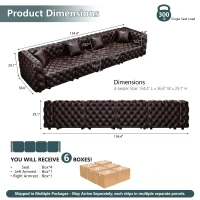 Timeless Faux Leather Sectional Sofa with Button Tufting, Roomy Modular 4-Seater Couch for Living Room, 134.5'' L x 36.5"W x 29" H, Dark Brown(m-3)