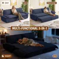 Modern Queen 3-in-1 Sleeper Sofa with Soft Corduroy Upholstery, Versatile Loveseat Bed with Pull-Out Frame, 73'' L x 33" W x 36" H, Blue(m-5)