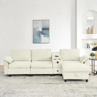 Modern Modular Sectional with All-in-One Storage, Chic L-Shaped Sofa with Cup Holder and Liftable Ottoman, 108.5'' L x 56.5" W x 32" H, Beige(m-1)