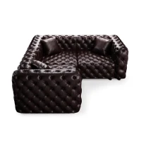 Modern Faux Leather Modular Sofa with Button Tufting and 3 Pillows, Elegant Sectional Couch for Living Room, 75'' L x 75" W x 29" H, Dark Brown(m-13)