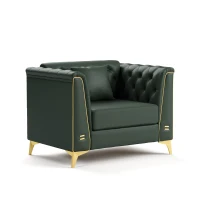 Elegant Chesterfield Armchair with Button Tufting, Chic Faux Leather Couch with Metal Trim and Pillow, 40'' L x 30.5" W x 30.5" H, Green(m-10)