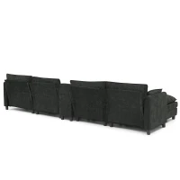 Modern L-Shaped Sectional with Reversible Chaise and USB Port, Chic Sofa with Storage Drawer and Cup Holder, 137'' L x 58" W x 31" H, Black(m-12)