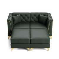 Elegant 2-Seater Chesterfield Sofa with Button Tufting, Faux Leather Couch with Metal Trim and 2 Pillows, 61.5'' L x 30.5" W x 30.5" H, Green(m-10)