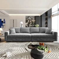 Soft Corduroy Cloud 4-Seat Sofa with Movable Ottoman, Practical Convertible Lounge Chair for Living Room, 102.5'' L x 35.5"W x 25.5" H, Grey(m-9)