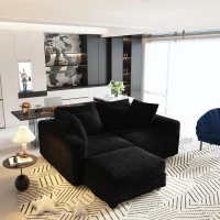 Lush Corduroy Cloud 4-Seat Sofa with Movable Ottoman, Adaptable Convertible Lounge Chair for Living Room, 102.5'' L x 59"W x 25.5" H, Black(m-9)