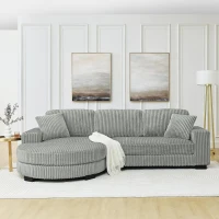 Elegant L-Shaped Modular Sleeper Sectional with Reversible Chaise, Tufted Corduroy Sofa with Arc Footstool, 110.5'' L x 57" W x 25.5" H, Grey(m-1)