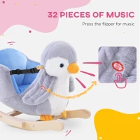 Qaba Baby Rocking Horse Gray Penguin, Kid Ride On Toy for 18 Months+, with Music, Seat Belt, for Boys and Girls Gift, Gray(m-4)