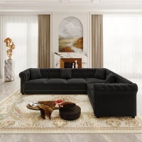Elegant L-Shaped Sectional with Pull-Out Bed, Soft Velvet Sleeper Sofa with Tufting and Gold Trim, 115.5'' L x 87.5" W x 29" H, Black(m-10)