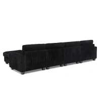 Versatile Corduroy Modular Sectional Sofa with Detachable Footrest, Modern L-Shaped Couch for Living Room, 124.5'' L x 31.5"W x 30" H, Black(m-12)