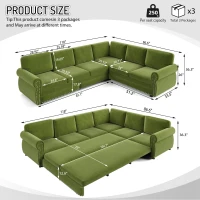Vibrant L-Shaped Sectional Sofa with Pull-Out Bed, Comfy Convertible Sleeper Couch for Living Room, 118'' L x 86.5"W x 36.5" H, Grass Green(m-3)