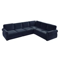 Chenille L-Shaped Sectional Sofa with Pull-Out Bed and Nailhead Trim, Convertible Sleeper Couch with Rolled Arms, 118'' L x 86.5" W x 36" H, Blue(m-2)