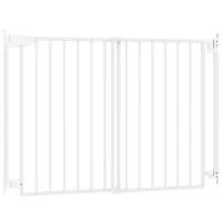 PawHut Baby Gate, 28.3"-42.7" Wide Dog Gate with Dual Locks, Easy Walk Through for Stairs, Doorways, Kitchen, White(m-2)