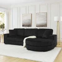 Elegant L-Shaped Modular Sleeper Sectional with Reversible Chaise, Tufted Corduroy Sofa with Arc Footstool, 110.5'' L x 57" W x 25.5" H, Black(m-5)