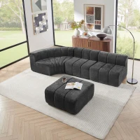Modern Semi-Curved Modular Sectional Sofa with Movable Ottoman, Cozy Stitched Chenille Couch for Living Room, 116.5'' L x 76"W x 25.5" H, Black(m-5)