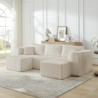 Flexible Corduroy Modular Sofa with High-Density Foam, Cozy Compact Sectional for Small Space Apartment, 42'' L x 18"W x 17.5" H, Beige(m-4)