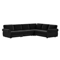 Modern L-Shaped Sectional with Pull-Out Bed, Chic Sleeper Couch with Nailhead Trim and Rolled Arms, 118'' L x 86.5" W x 36.5" H, Black(m-13)