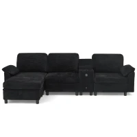 Modern Modular Sectional with All-in-One Storage, Chic L-Shaped Sofa with Cup Holder and Liftable Ottoman, 108.5'' L x 56.5" W x 32" H, Black(m-12)