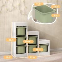 Qaba 3 Layers Kids Toy Storage Organizer with 6 Storage Bins, Kids Bookshelf for Ages 3-8 Years, Play Room, Bedroom, Green(m-3)