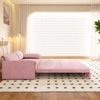Modern 3-in-1 Convertible Sofa with Side Storage and Metal Legs, Chic Velvet Loveseat Bed with Rolling Wheels, 66'' L x 33.5" W x 36" H, Pink(m-9)