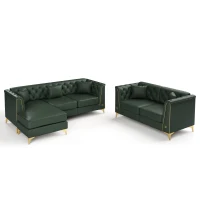 Elegant Modular Chesterfield Sofa with Button Tufting, Versatile Faux Leather Couch with 5 Pillows, 81.5'' L x 30.5" W x 30.5" H, Green(m-14)