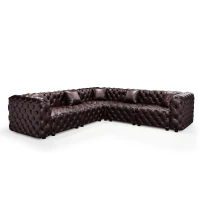Stately Faux Leather L-Shaped Sofa with Button Tufting, Generous Modular 5-Seater Couch for Living Room, 132.5'' L x 75"W x 29" H, Dark Brown(m-14)